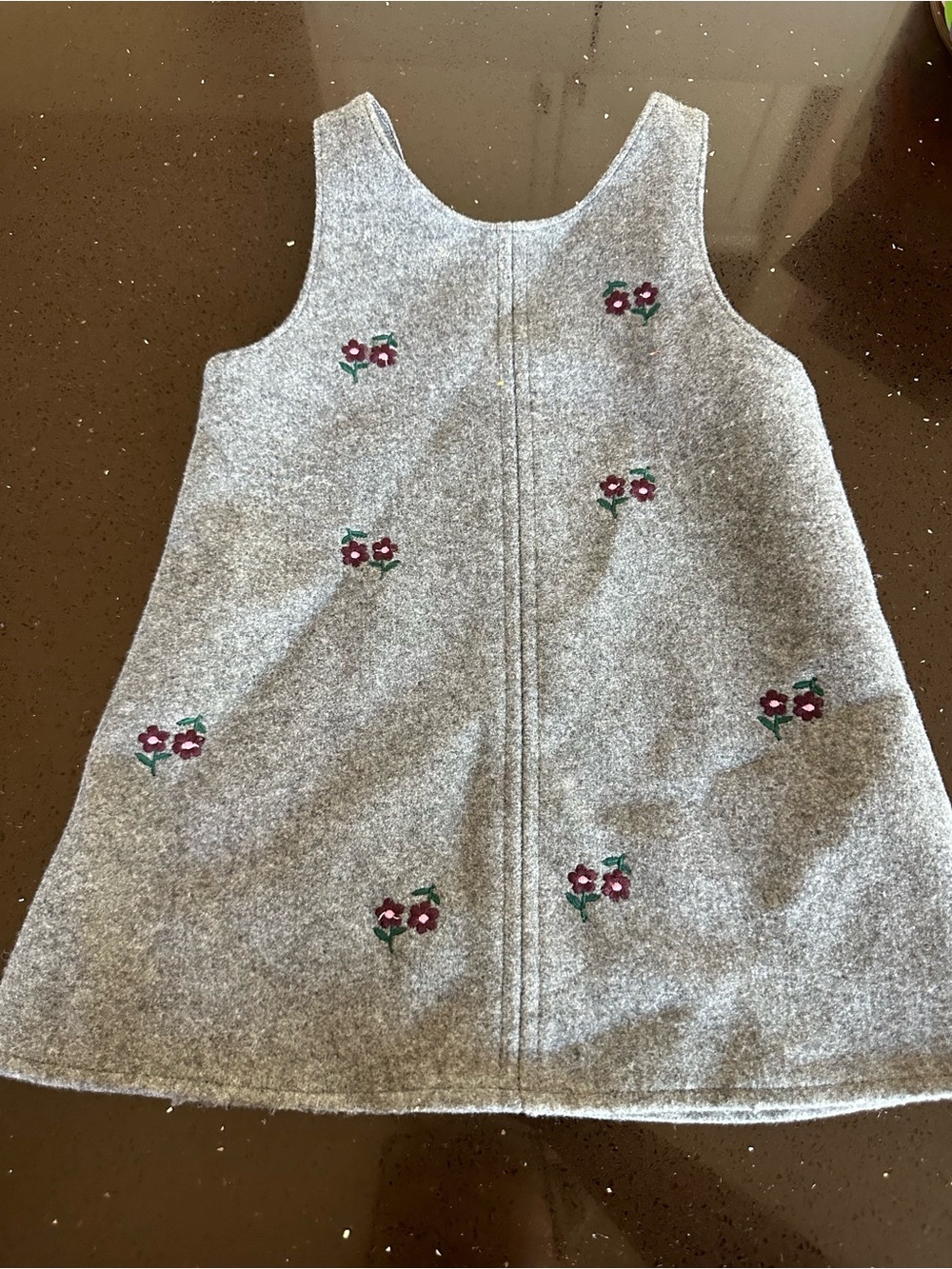 Zara Gray Floral Embroidered A-Line Dress with Burgundy Flowers